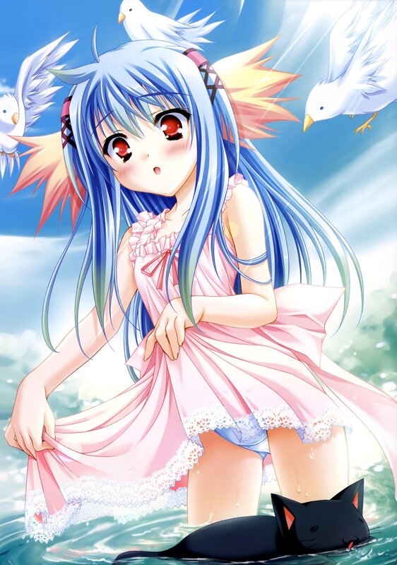blue-haired girl with birds
