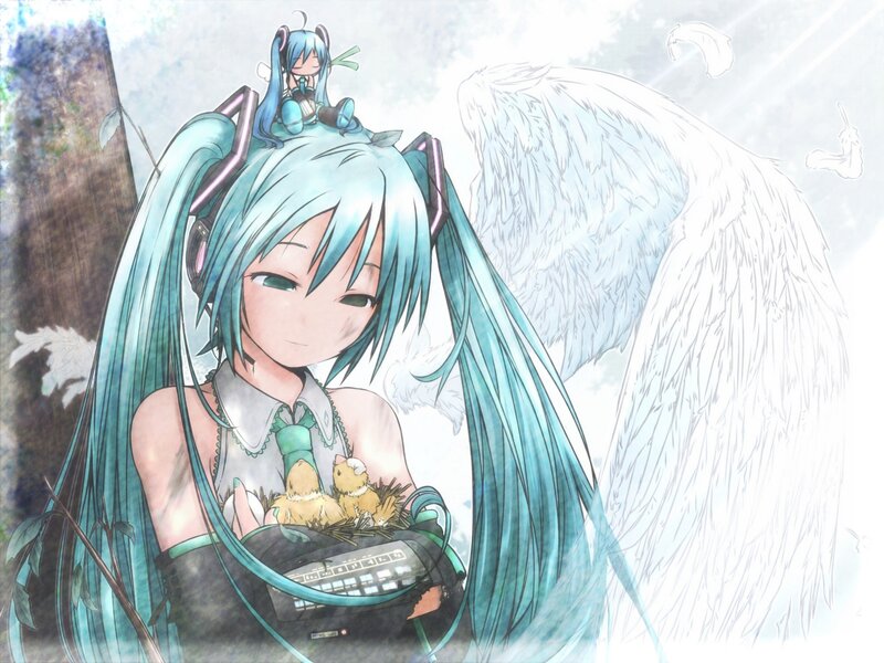 Blue-haired Girl with Birds — Cyan