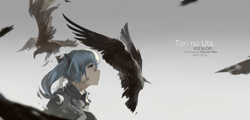 Blue-haired Girl with Birds — Gray, Dramatic
