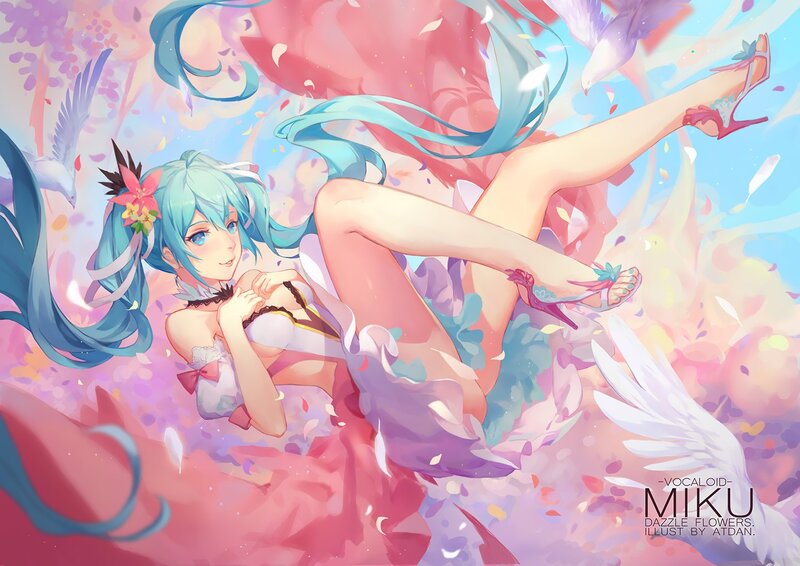 Blue-haired Girl with Birds — Pink