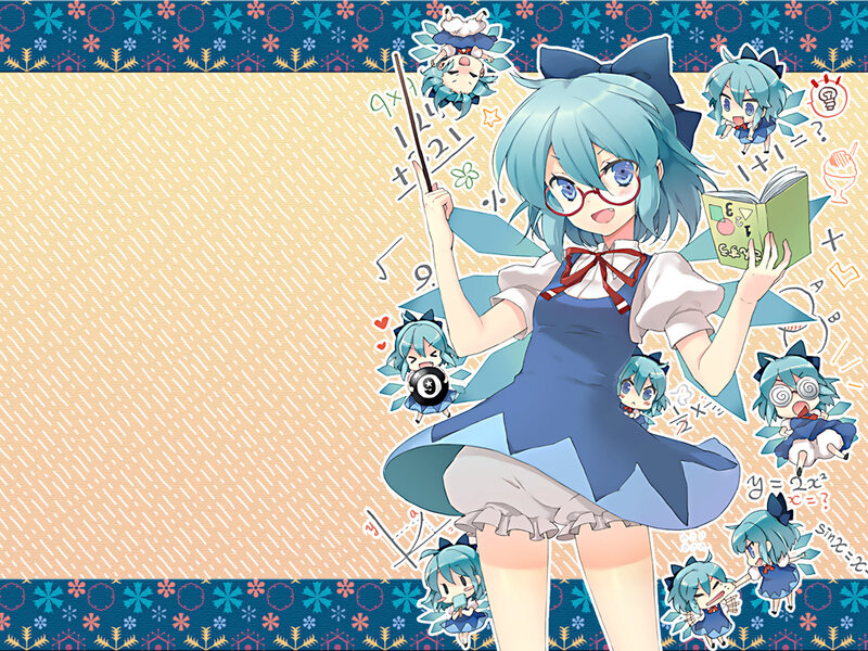 blue-haired girl with books and math