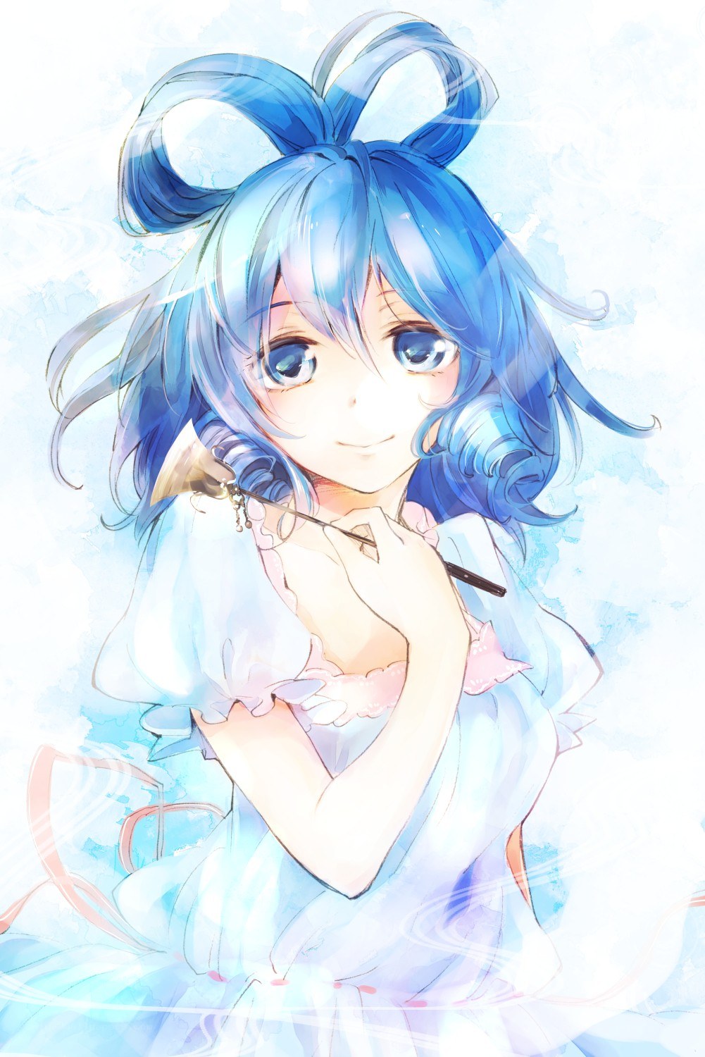 blue-haired girl with bow