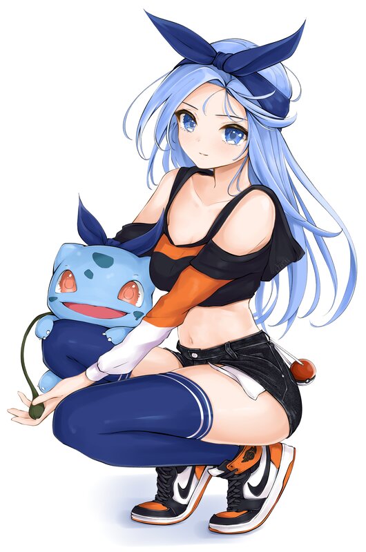Blue-haired Girl with Bulbasaur
