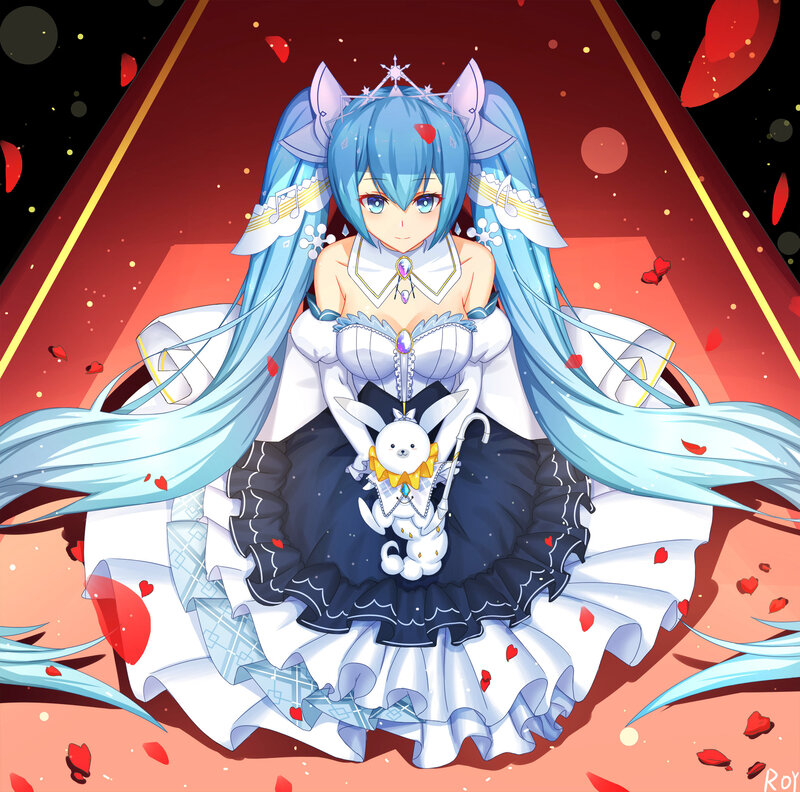 Blue-haired Girl with Bunny — Blue, Dramatic, Night