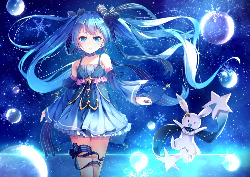 Blue-haired Girl with Bunny — Blue, Magical