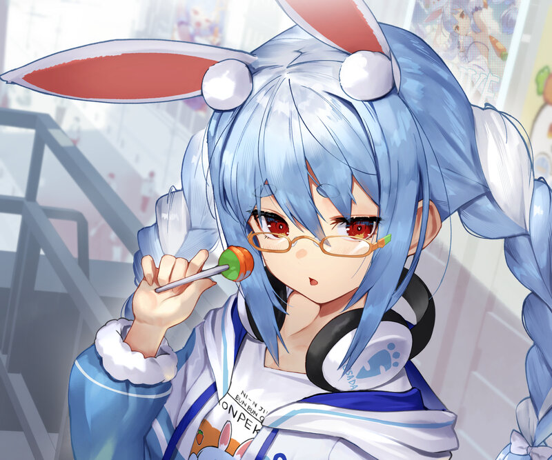 Blue-haired Girl with Bunny Ears — Blue, Playful, Afternoon, Anime