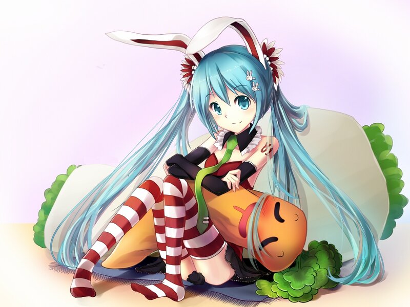 Blue-haired Girl with Bunny Ears — Blue