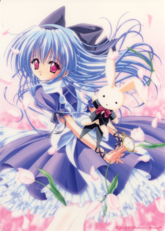 blue-haired girl with bunny