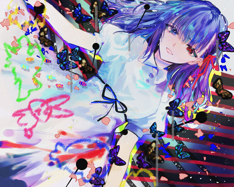 Blue-haired Girl with Butterflies — Blue, Dreamy, Digital Art