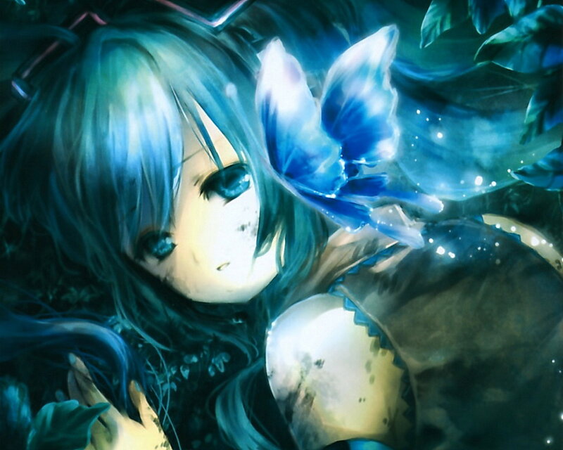 Blue-haired Girl with Butterfly — Blue, Dreamy