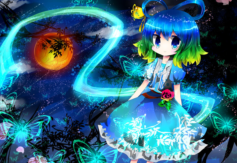 Blue-haired Girl with Butterfly — Blue, Magical