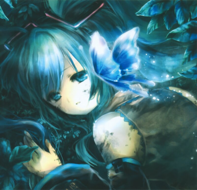 Blue-haired Girl with Butterfly — Blue, Serene