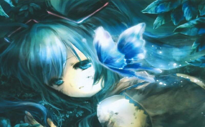 Blue-haired Girl with Butterfly