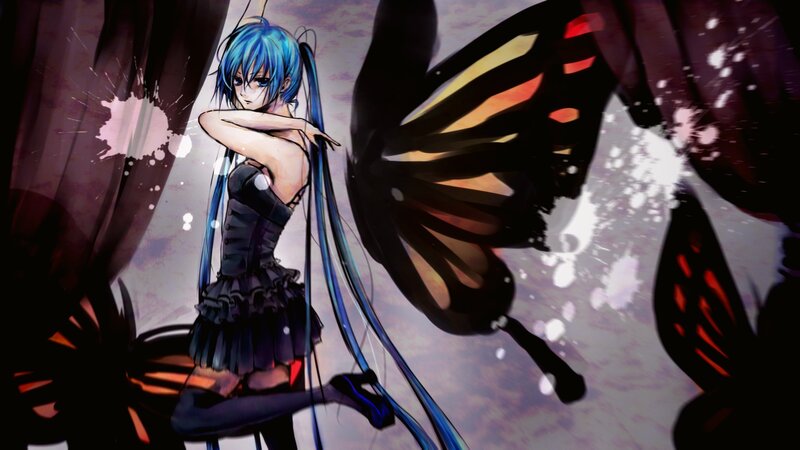 Blue-haired girl with butterfly wings