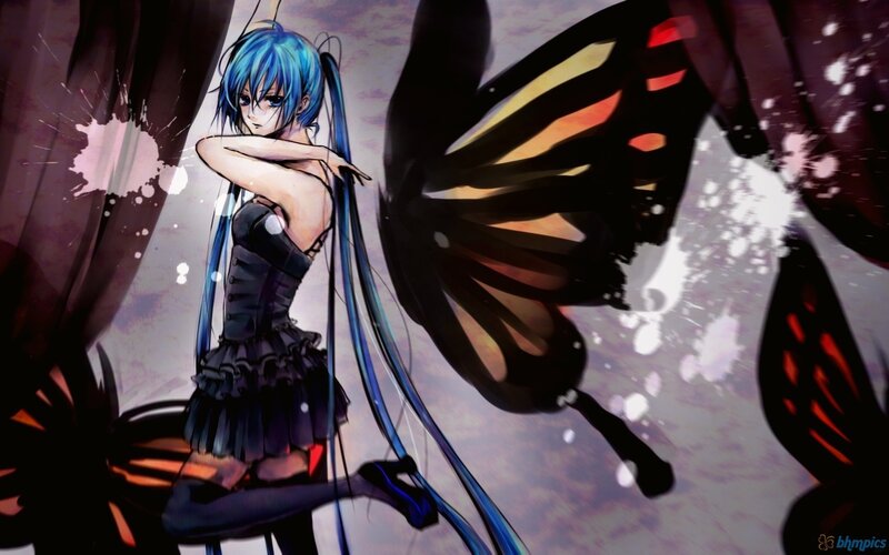 blue-haired girl with butterfly wings