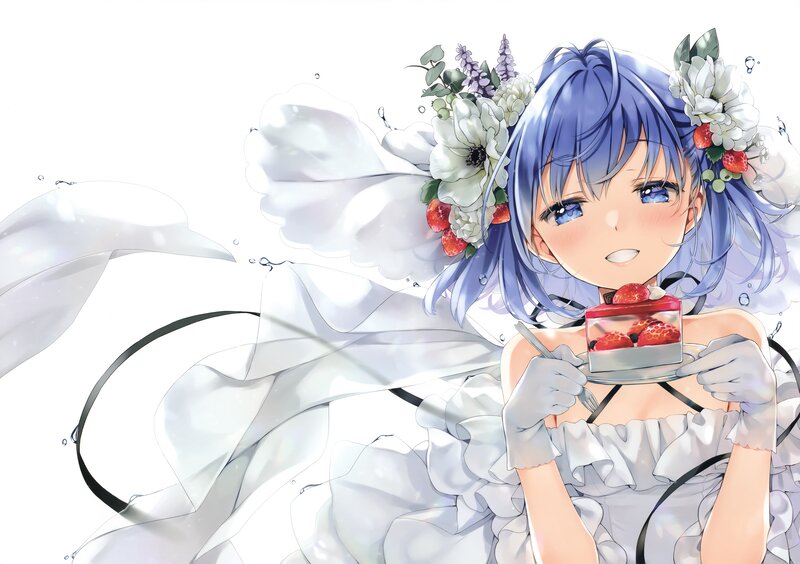 Blue-haired Girl with Cake — White