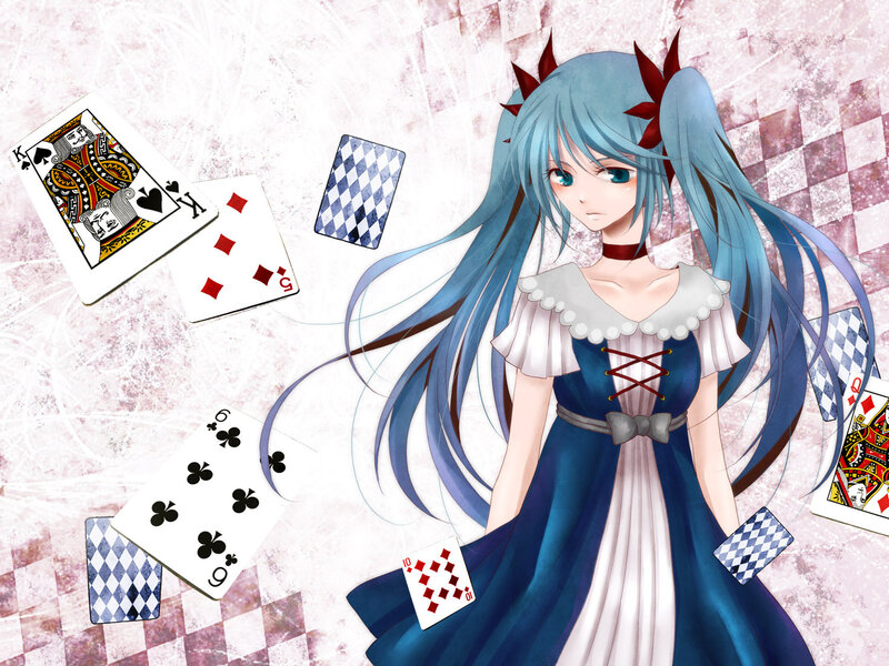 Blue-haired Girl with Cards