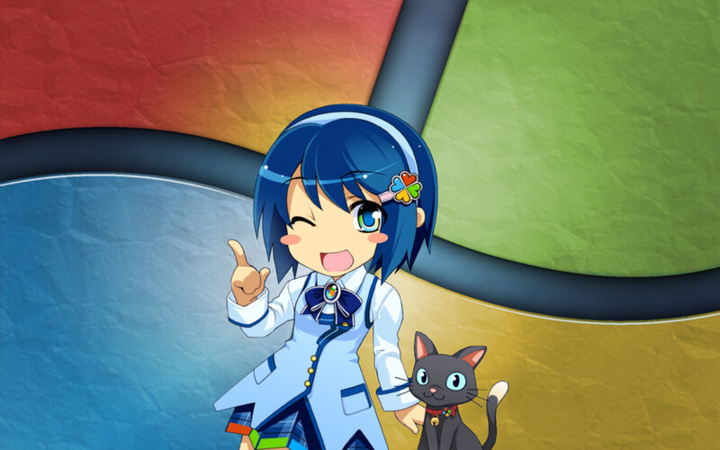 blue-haired girl with cat