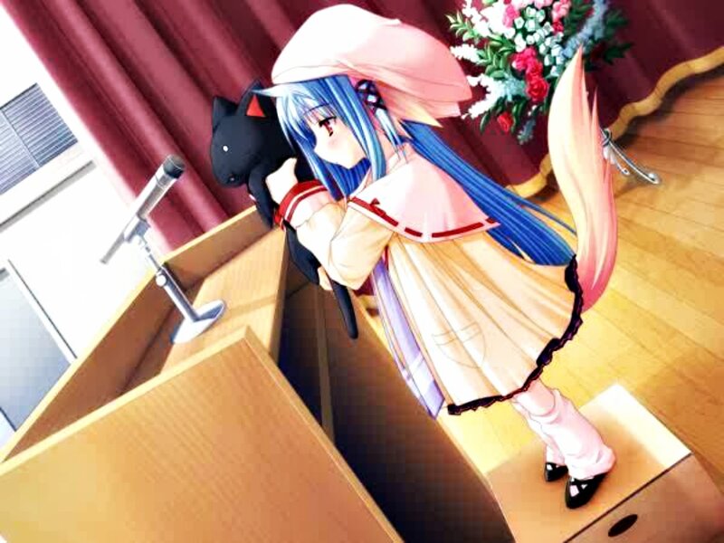 Blue-haired Girl with Cat — Blue, Calm, Anime, Microphone