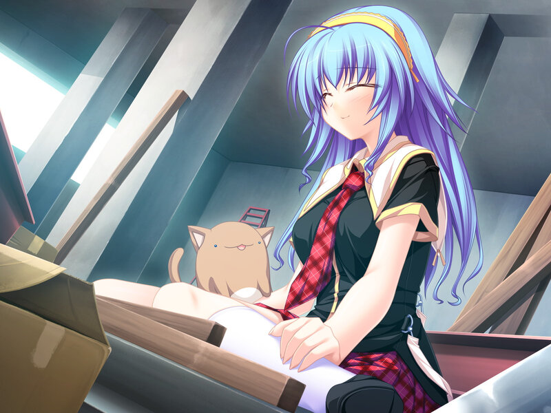 Blue-haired Girl with Cat — Blue, Calm, Anime