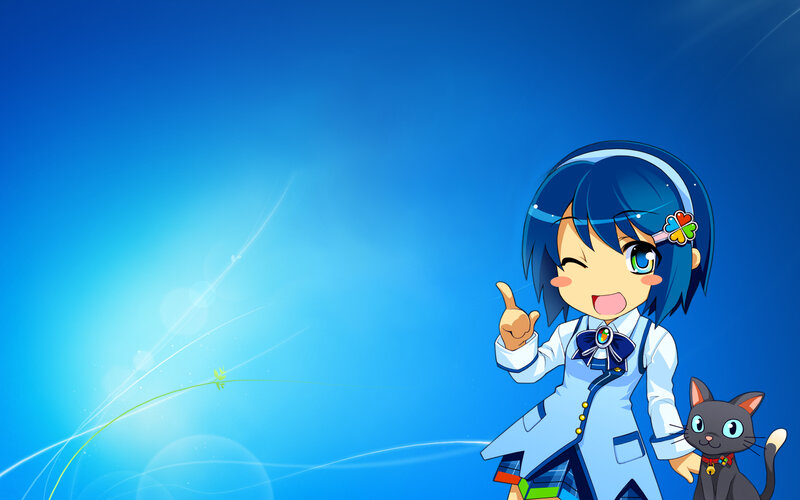 Blue-haired Girl with Cat — Blue, Cheerful, Anime