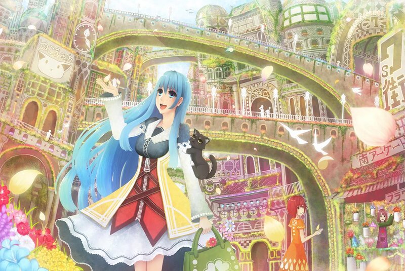 Blue-haired Girl with Cat — Blue, Cheerful