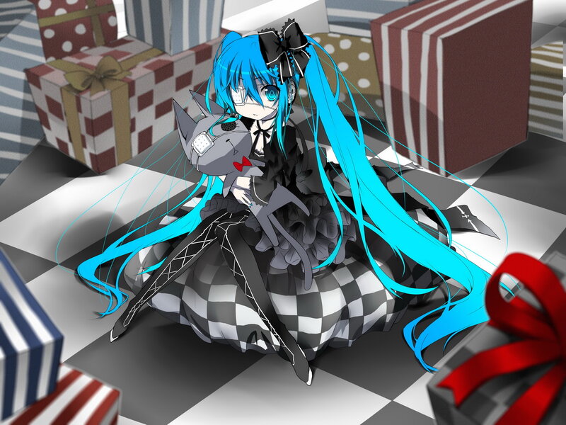Blue-haired Girl with Cat — Blue, Festive