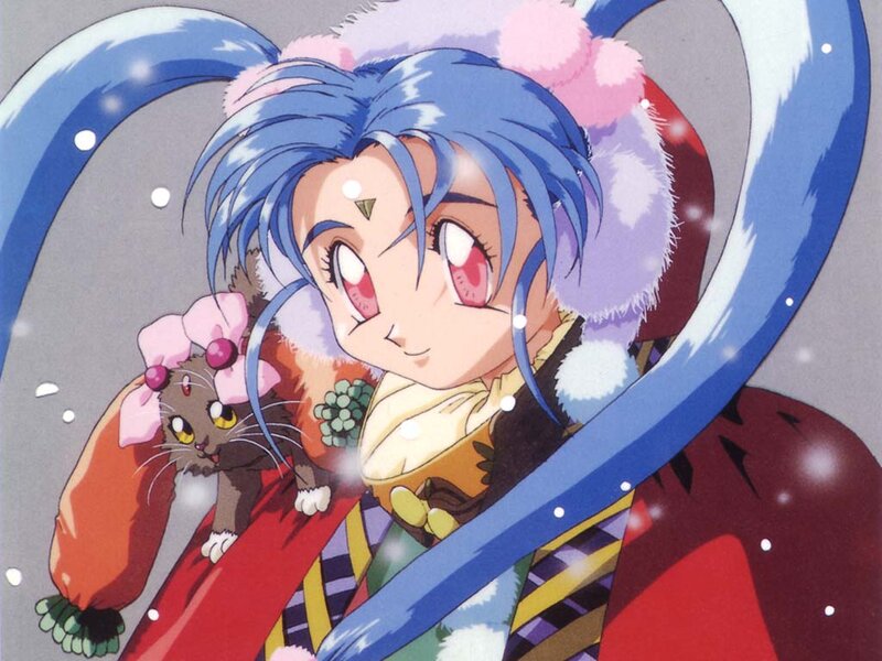 Blue-haired Girl with Cat — Blue, Playful, Winter