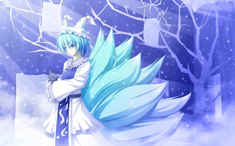 Blue-haired Girl with Cat — Blue, Serene