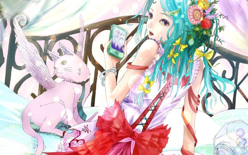 Blue-haired Girl with Cat — Cyan