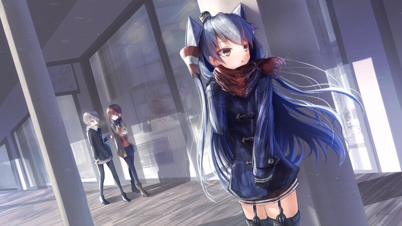 Blue-haired Girl with Cat Ears — Blue, Calm, Afternoon, Digital Art