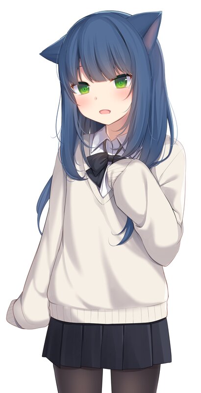 Blue-haired Girl with Cat Ears — Blue, Neutral, Anime