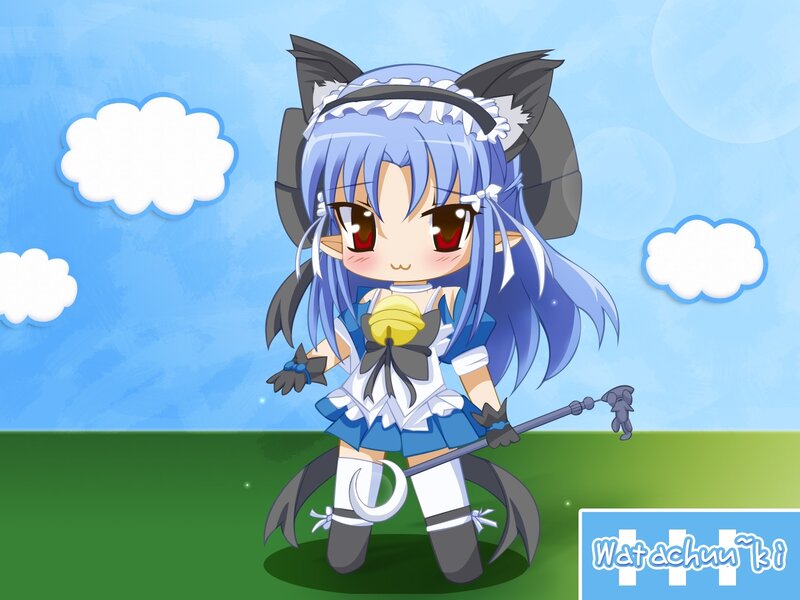 Blue-haired Girl with Cat Ears — Blue, Playful, Afternoon
