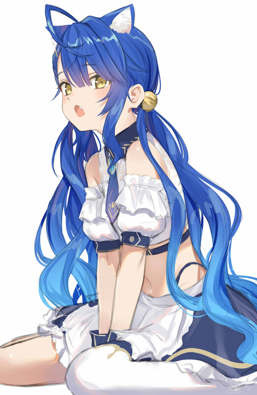 Blue-haired Girl with Cat Ears — Blue, Playful, Anime, Cat Ears