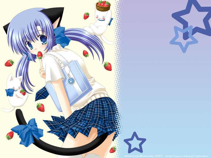 Blue-haired Girl with Cat Ears — Blue, Playful