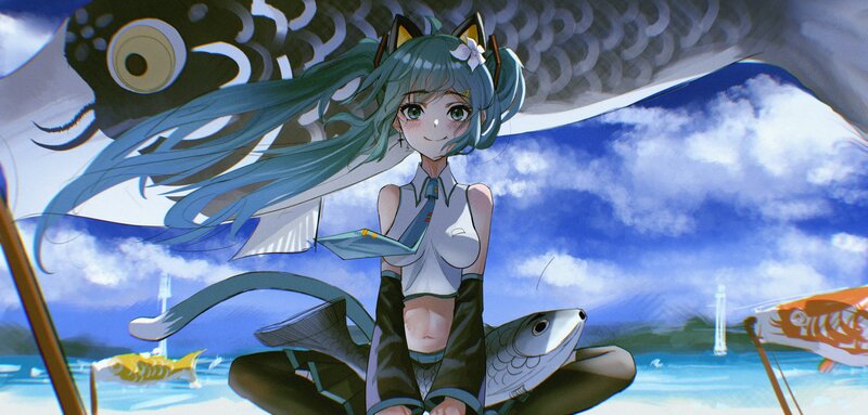 Blue-haired Girl with Cat Ears — Blue, Serene, Afternoon, Anime