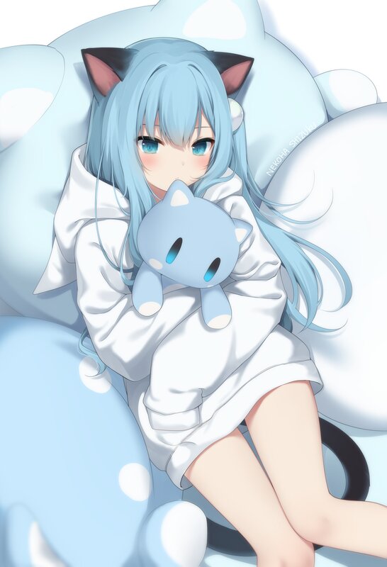 Blue-haired Girl with Cat Ears — Light Blue