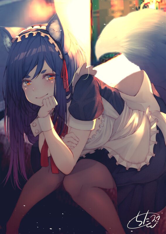 Blue-haired Girl with Cat Ears — Purple, Calm