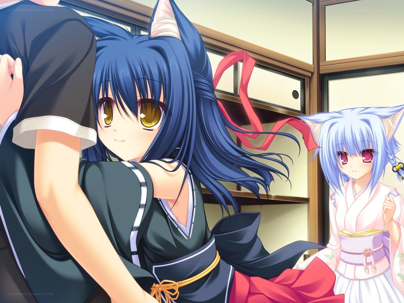 Blue-haired girl with cat ears