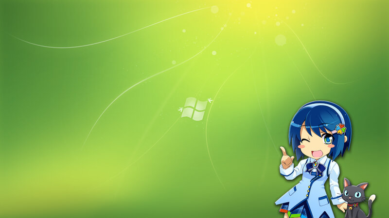 Blue-haired Girl with Cat — Green, Cheerful