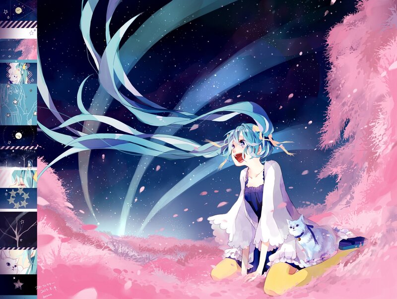 Blue-haired Girl with Cat — Pink