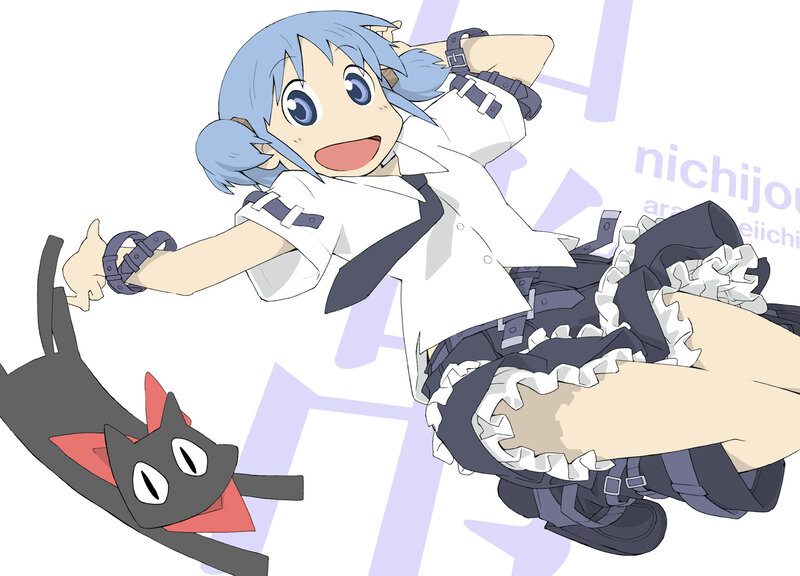 Blue-haired Girl with Cat — White