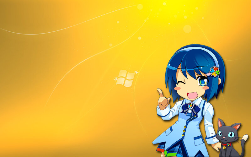 Blue-haired Girl with Cat — Yellow, Cheerful