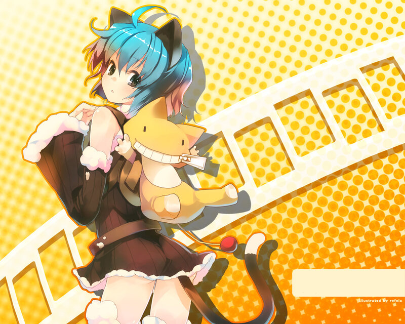 Blue-haired Girl with Cat — Yellow
