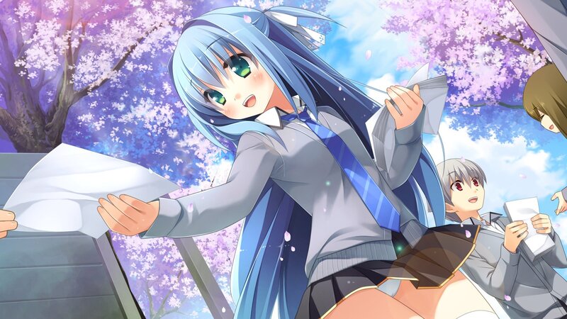 Blue-haired girl with cherry blossoms
