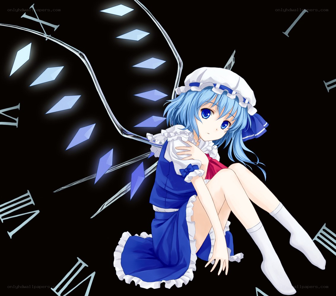 blue-haired girl with clock background