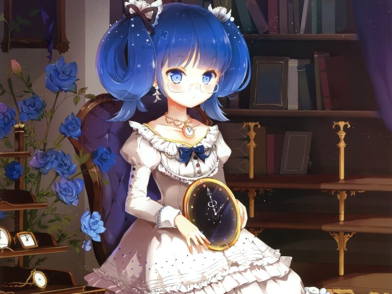 Blue-haired Girl with Clock — Blue, Calm
