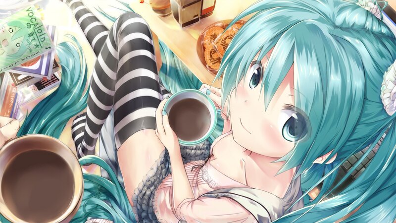 Blue-haired Girl with Coffee — Cyan, Calm