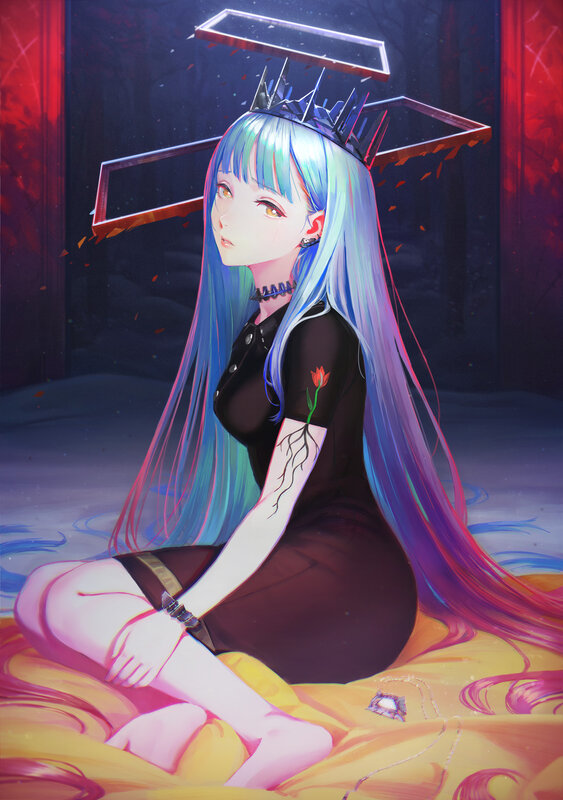 Blue-haired Girl with Crown