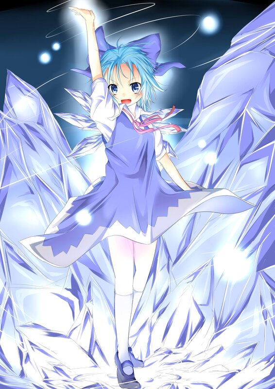blue-haired girl with crystal wings